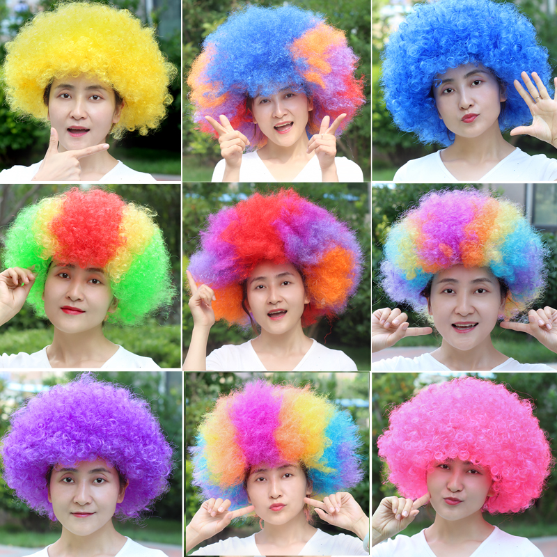 儿童彩色爆炸头假发幼儿园装扮婚庆搞笑小丑头套表演道具演出发套