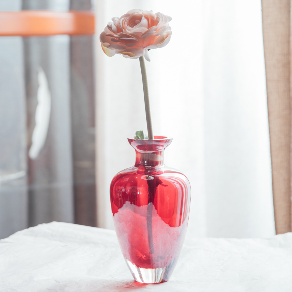 老玻璃花瓶插花个性红色客厅插花艺术玻璃欧式手工制作装饰摆件