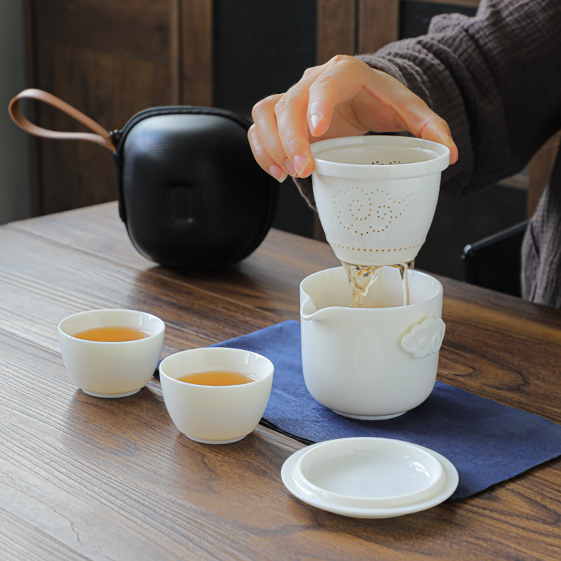 智典羊脂玉白瓷旅行茶具套装便携式快客杯户外旅游茶杯定制logo