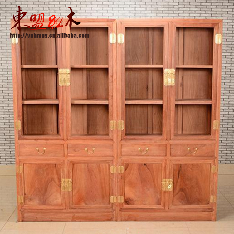 缅甸花梨木独板素面两门书柜红木家具中式实木客厅储物柜书籍架子