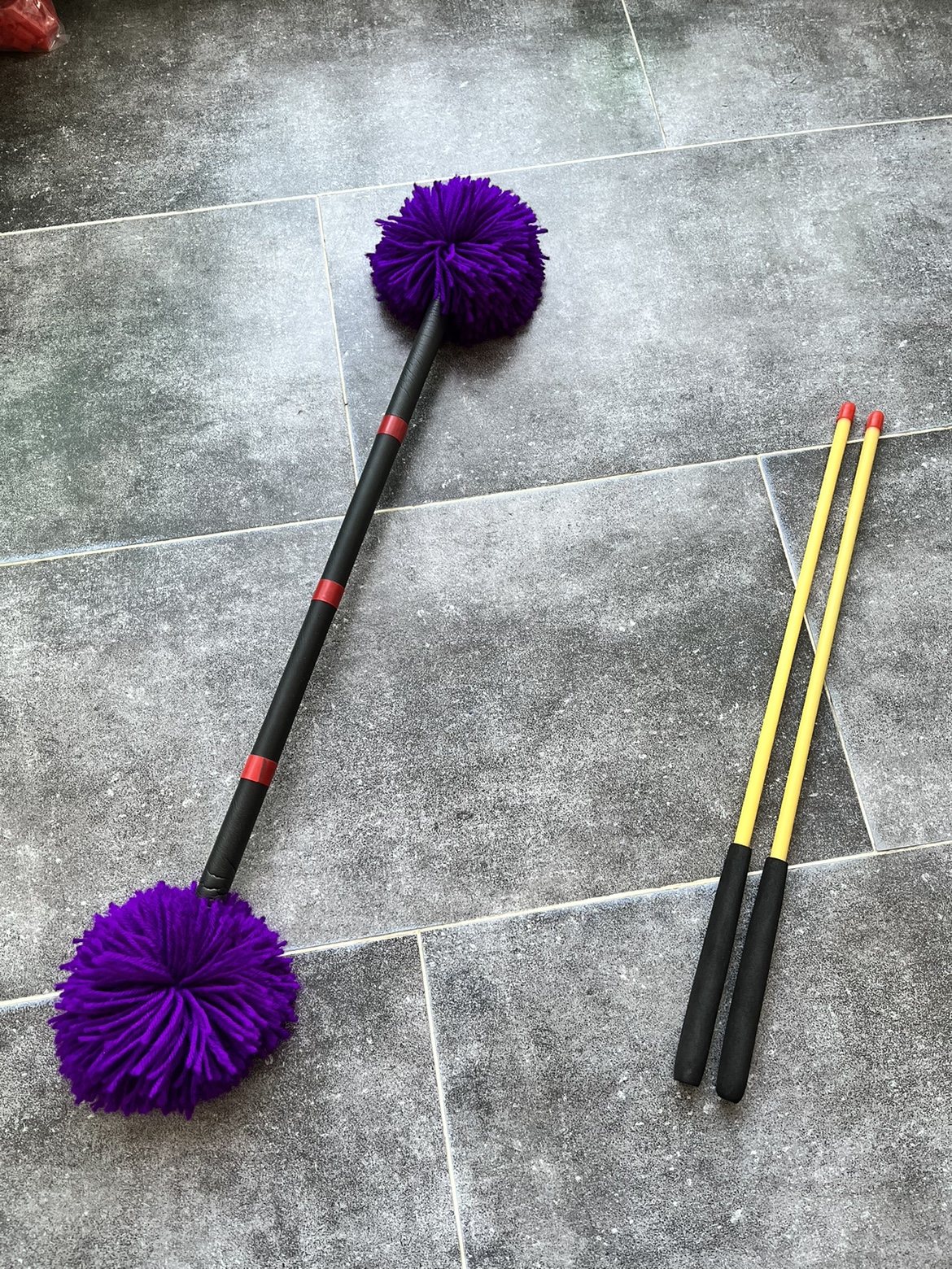 长60厘米紫色毛线头花棍成人初学打花棍一整套老北京健身花棍深紫