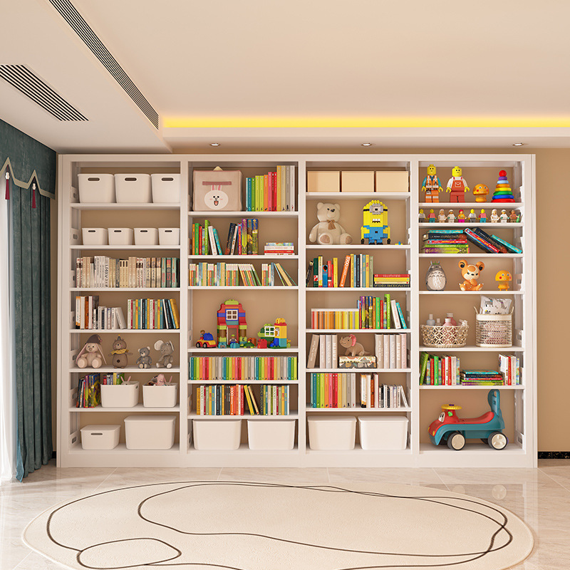 家用钢制书架落地书柜儿童书籍架图书馆书房铁艺现代简约置物架