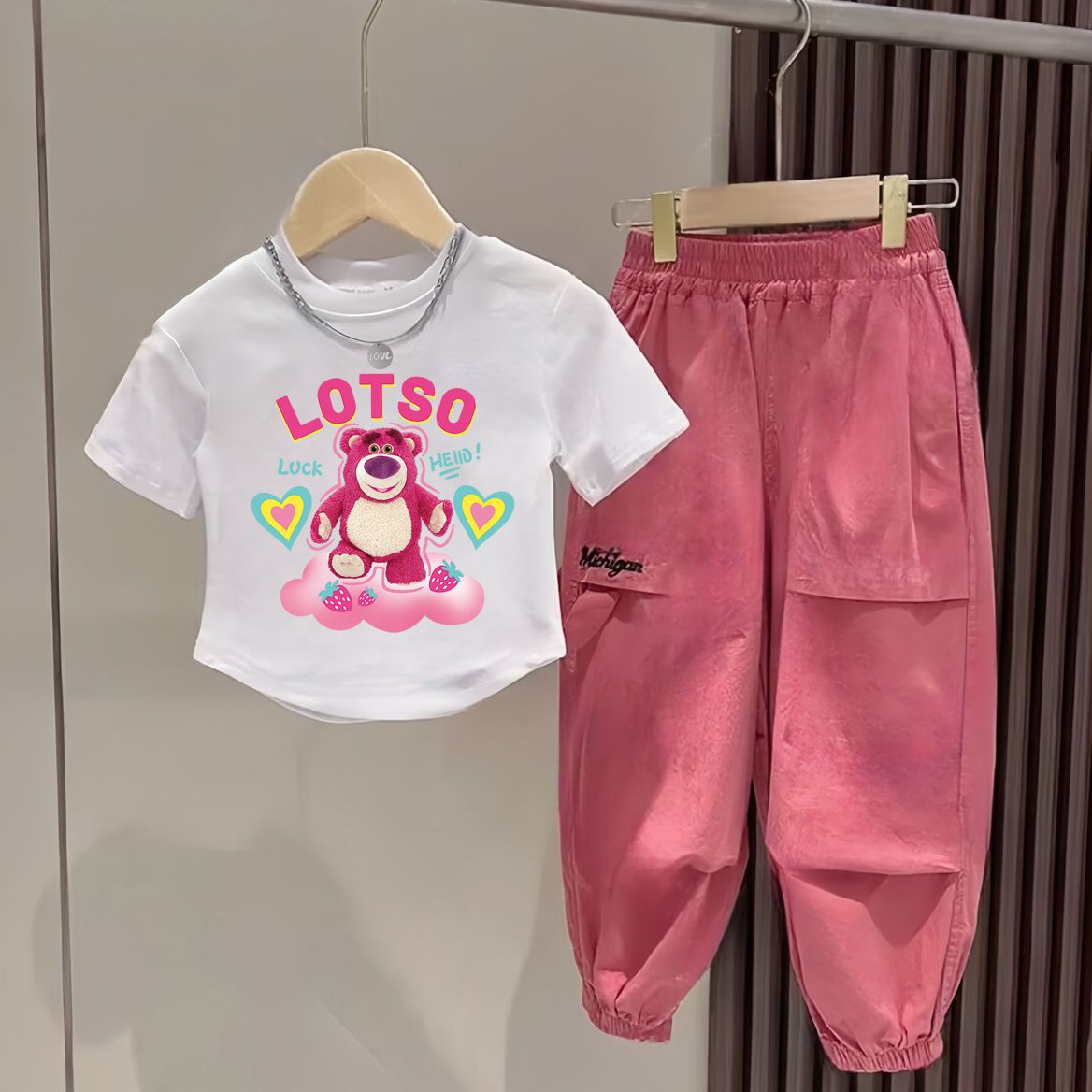 2024新款女童半袖夏季中童套装网红洋气时髦工装裤宽松时尚两件套