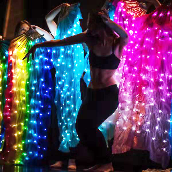 LED 发光扇子舞蹈扇 长绸扇 灯光扇子 广场舞长飘扇 彩虹扇子发光