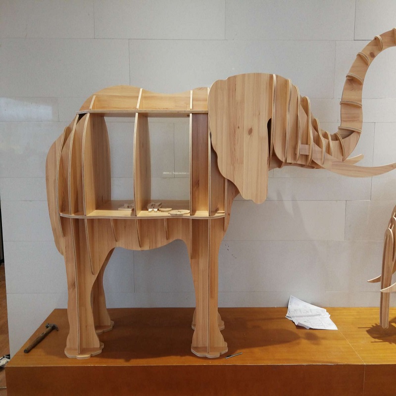 实木创意大象摆件动物造型书架图书馆橱窗道具展架早教落地装饰架