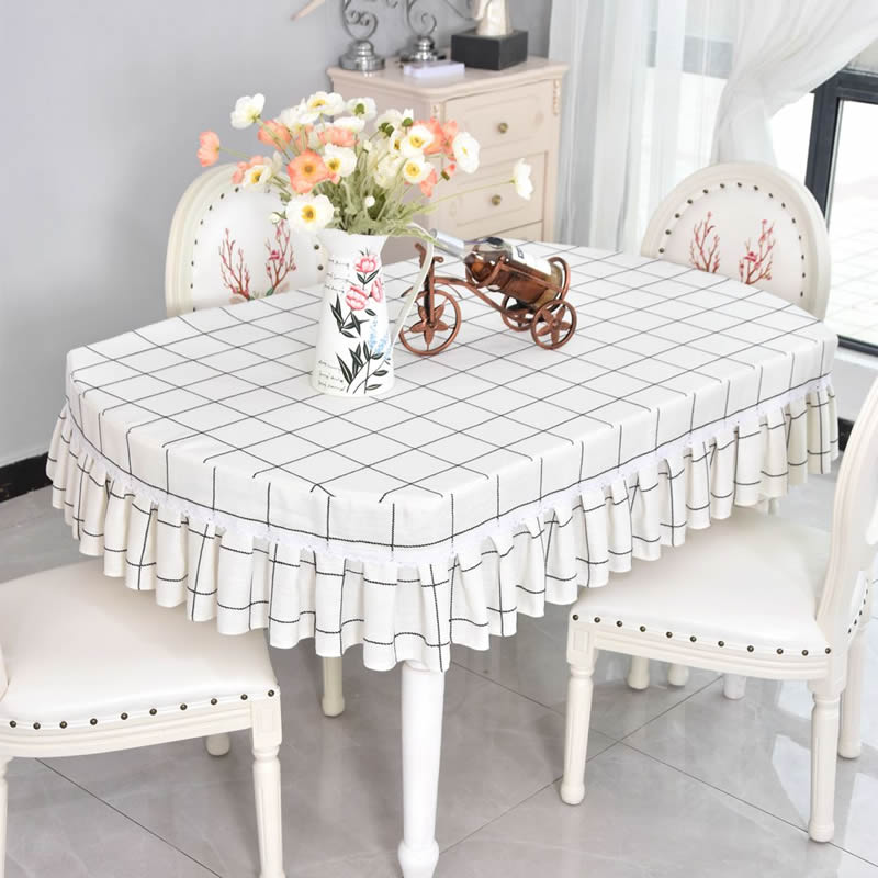 白色格纹椭圆桌布简约风家用餐桌台布餐桌布茶几桌布套罩2021新款