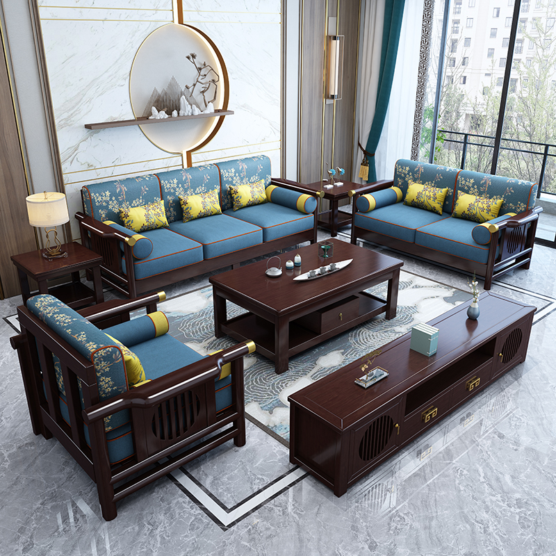 新中式实木沙发现代中式禅意中国风客厅家具茶几电视柜组合木沙发
