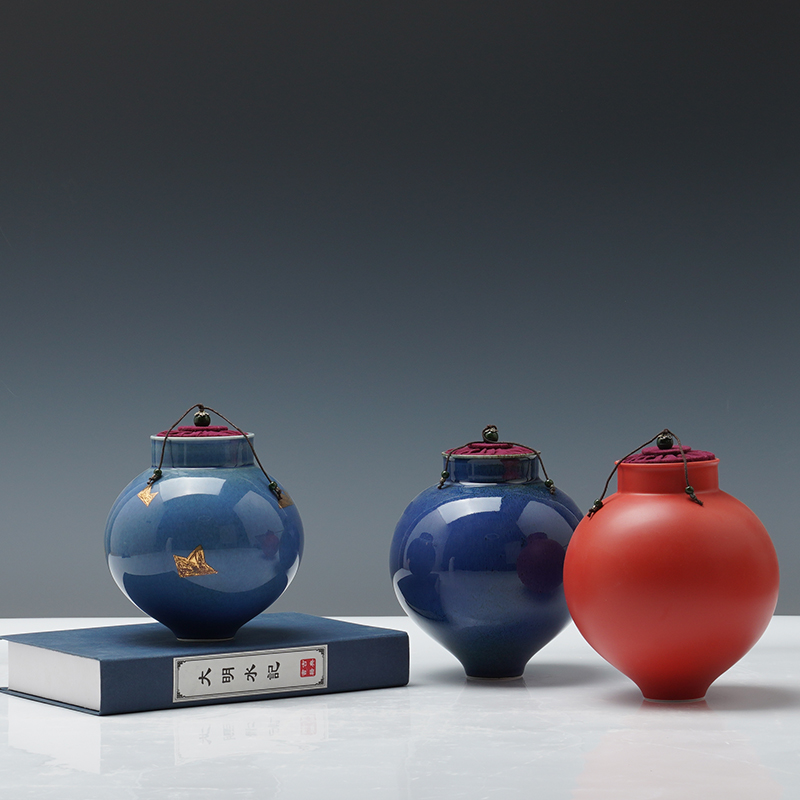 新中式创意陶瓷罐储物摆件家居客厅茶室哈吉桌面储茶艺术软装摆设