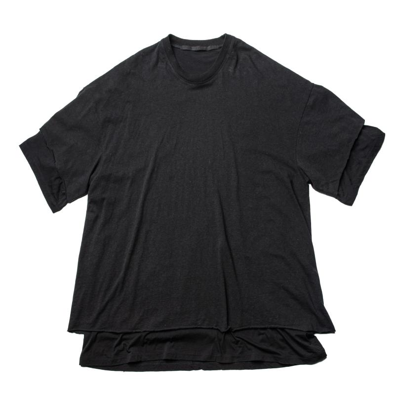 YOJI OOAK PIMA T-SHIRTJULIUS双层圆领黑色日本超大层叠肌理T恤