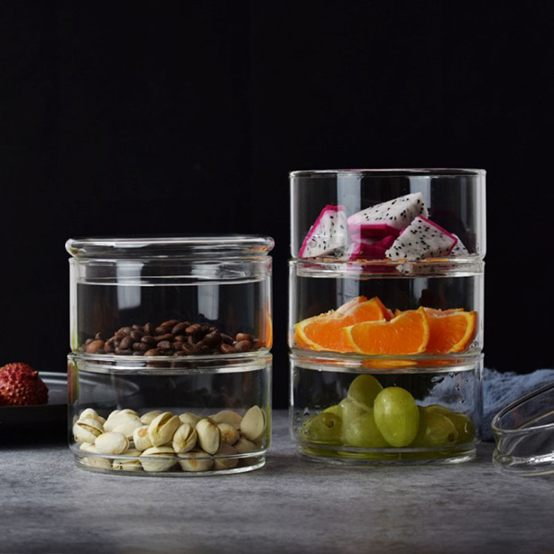 北欧ins高硼硅耐热玻璃水果沙拉防尘碗餐盒甜品盒透明叠叠乐带盖