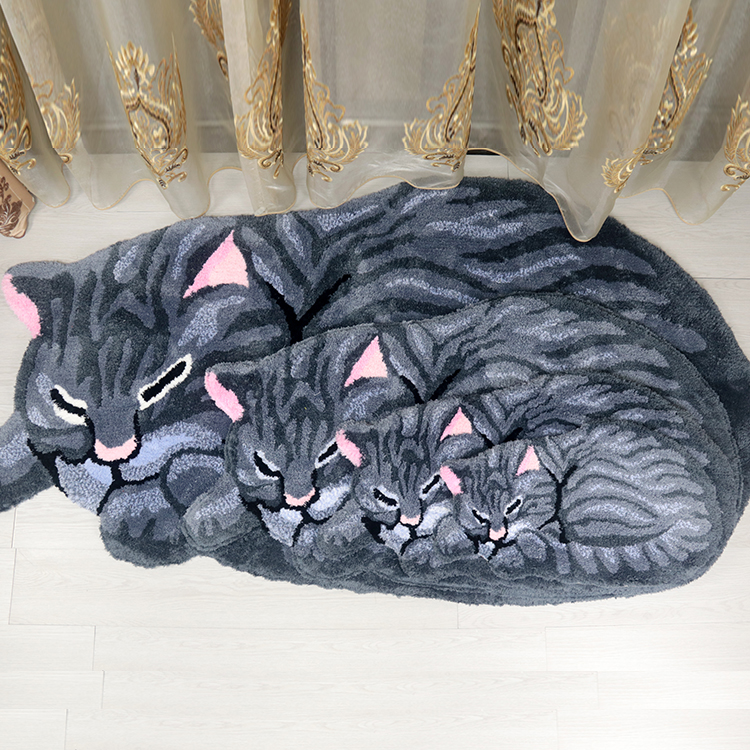 家用可爱动物猫咪毛绒儿童地毯卧室刺绣楼梯飘窗客厅吸水异形地垫