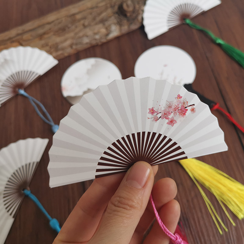 迷你折扇子中国风小学生书法空白书签DIY礼物挂件古典团扇形卡片