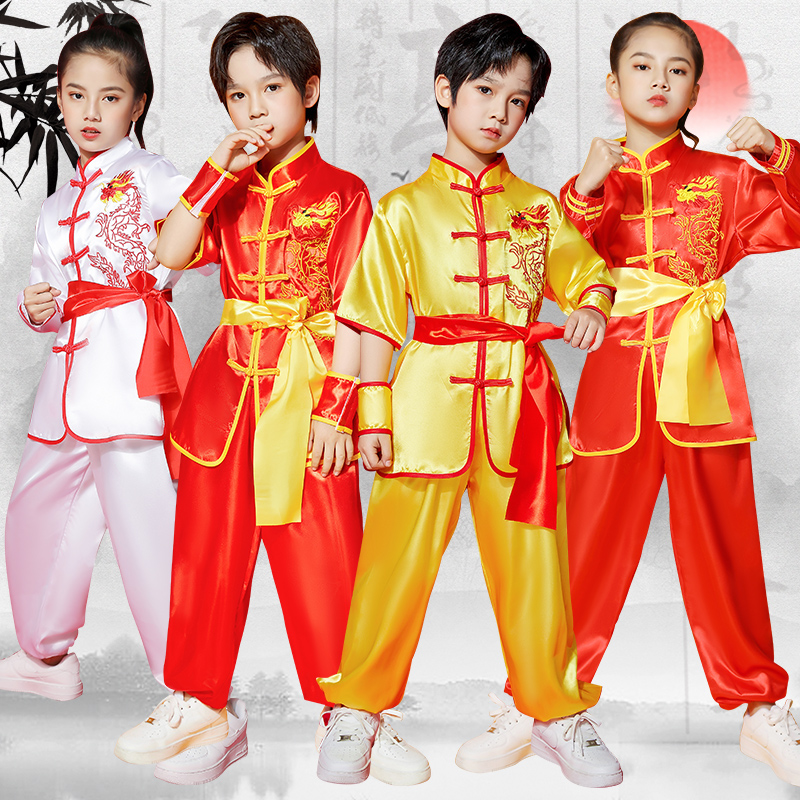 中国风演出服练功服八段锦男童夏季武术服装儿童女精忠报国幼儿园