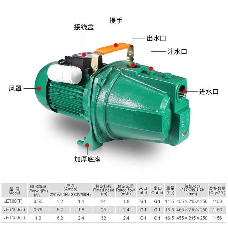 广东凌霄JET100/150家用自吸泵喷射泵水塔增压泵井水抽水泵抽水机