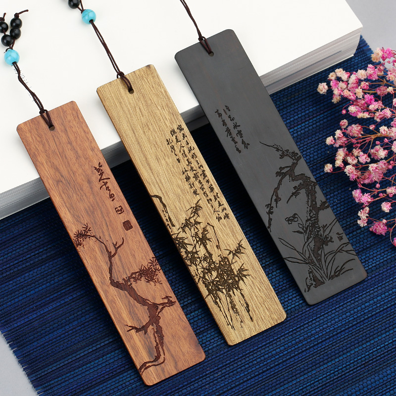 现货速发红木制创意生日古风礼物 古典中国风黑檀木质书签套装定