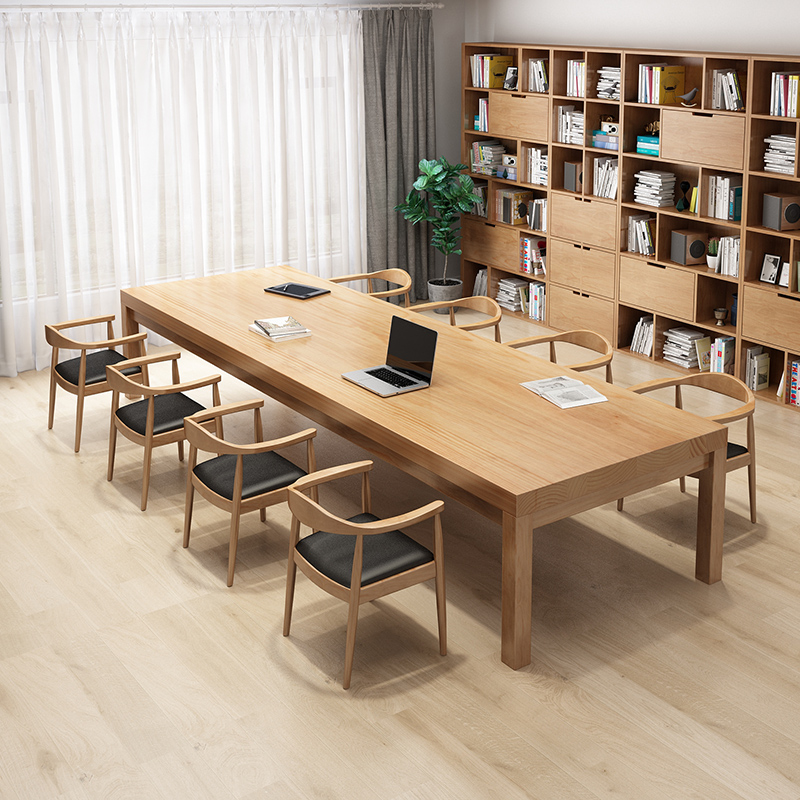 北欧实木书桌写字桌学生家用大板桌工作台长桌子图书馆阅览室桌椅