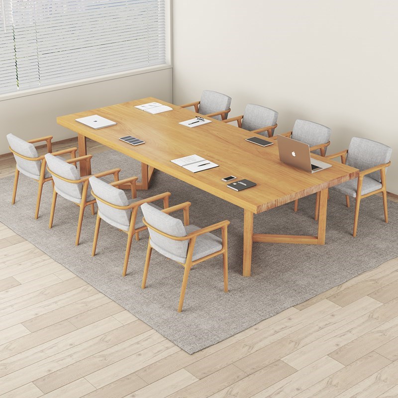 大型全实木会议桌长桌简约现代图书馆书桌阅览室办公桌椅组合1062