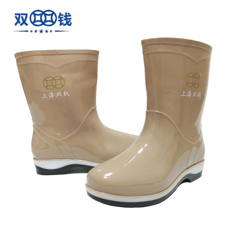 春秋季上海双钱雨鞋正品女防滑中筒防水雨靴成人外穿工作短筒女鞋