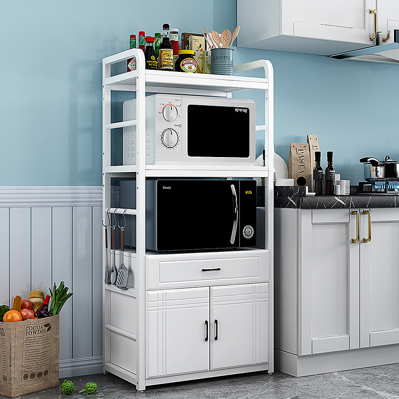 厨房置物架落地式多层微波炉烤箱储物柜带门多功能橱柜货架子抽屉