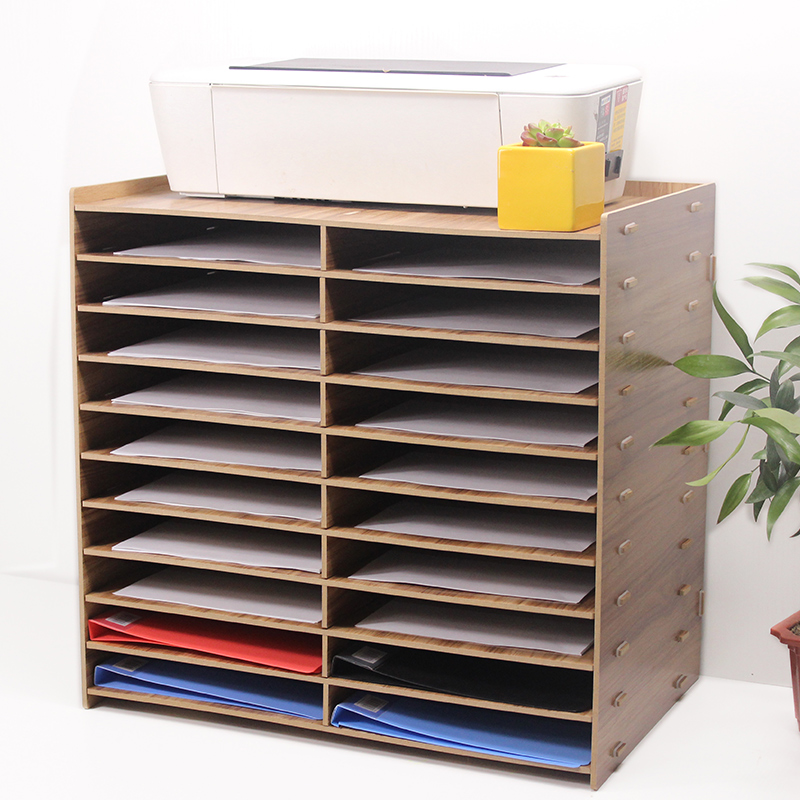 多层桌面文件架子20格A4纸办公学生书架座框木质收纳架盒置物架