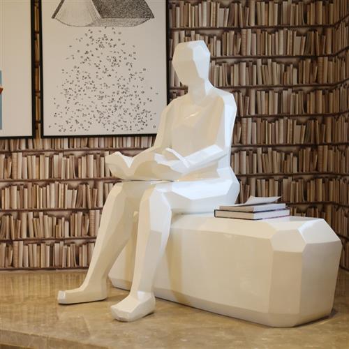 玻璃钢块面人物雕塑坐凳图书馆书店读者商场美陈酒店售楼艺术摆件