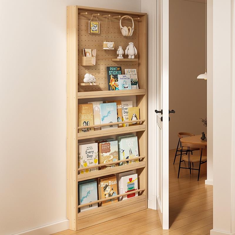 家用壁挂书架实木夹缝置物架幼早教中心超薄图书收纳架门后缝隙柜