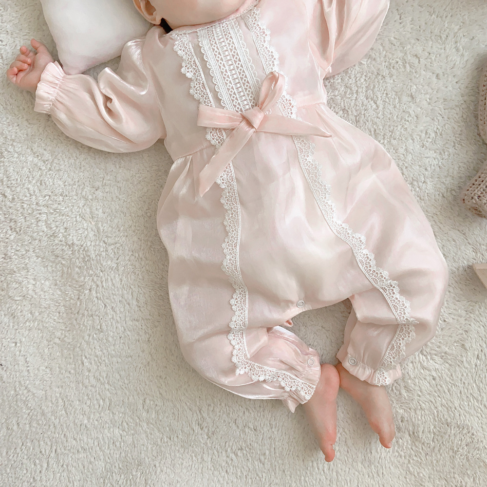 送发带 周岁礼服 新生儿衣服0-2岁女宝宝秋装婴儿蕾丝连体衣EL167