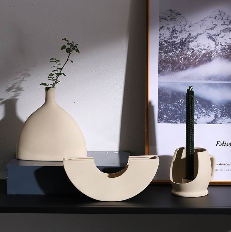 北欧简约素胚陶瓷花瓶摆件干花插花器创意艺术客厅电视柜桌面装饰