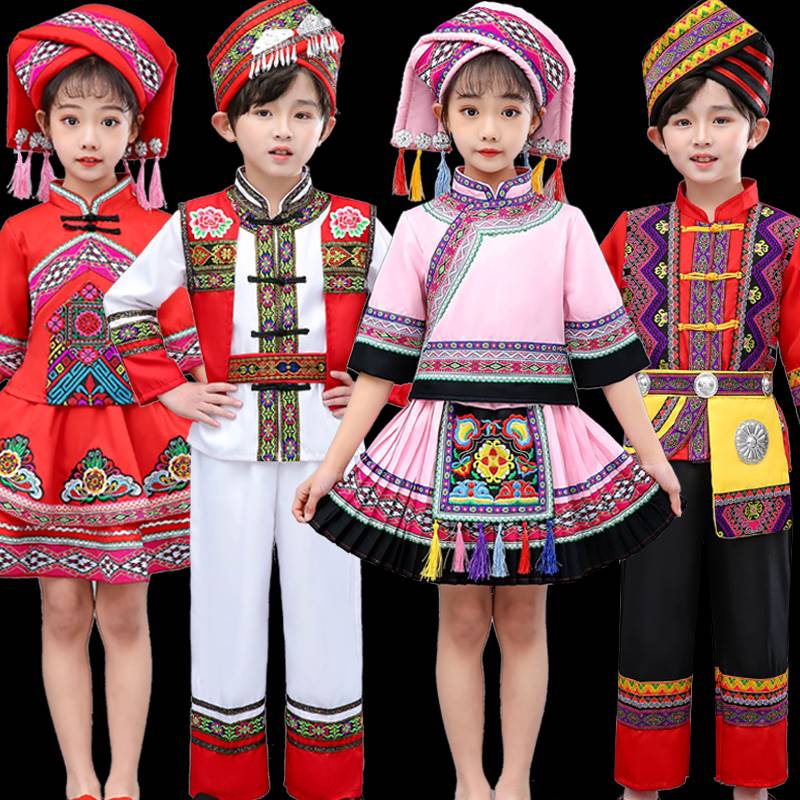 推荐。三月三民族服装儿童少数民族衣服女童藏族舞蹈演出广西壮族
