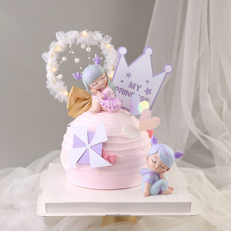 鹿宝宝天使烘焙蛋糕装饰 萌系幽静之鹿摆件 儿童创意甜品台装扮