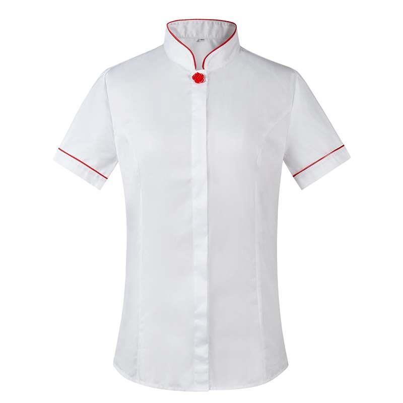 高档原厂品质中国中信银行女士行服短袖衬衫工作服红色立领衬衣工