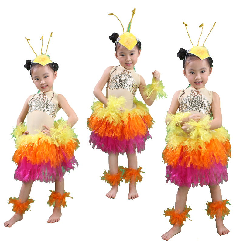 儿童布谷鸟表演服装幼儿园精制演出服 多彩纱裙 布谷播谷舞蹈服