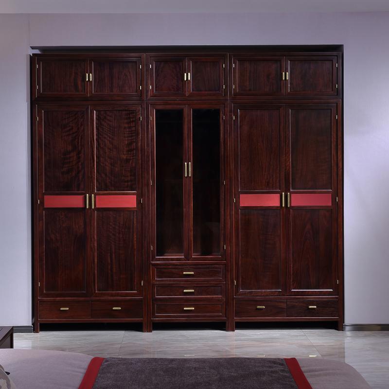 红木全实木衣柜家用卧室简约新中式开门衣橱原木储物组合整体柜子