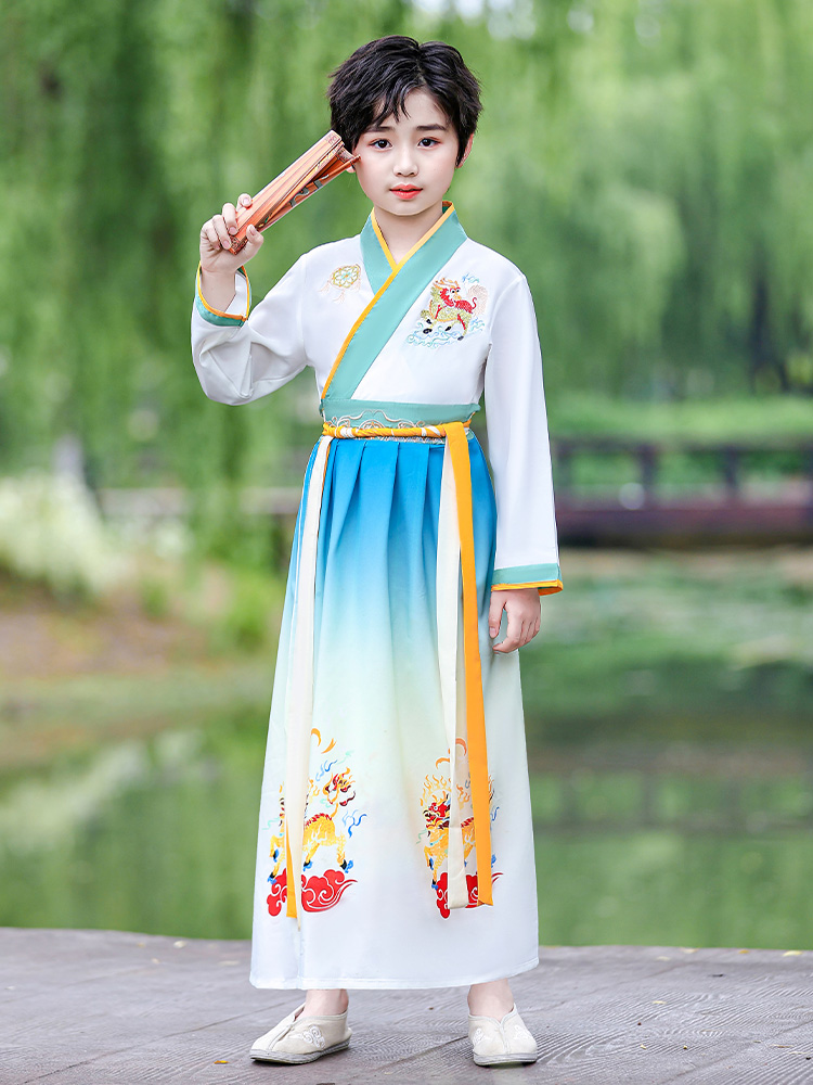 新款儿童汉服国学古装男童汉服中国风书童女三字经儿童表演服装开