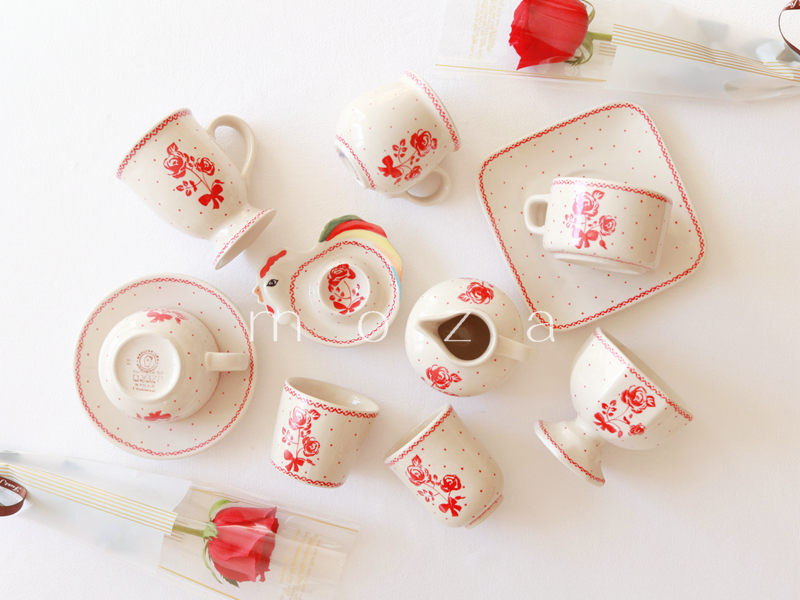 正品波兰陶瓷莫杂联名款玫瑰马克杯果汁杯儿童杯冰淇淋碗咖啡杯碟