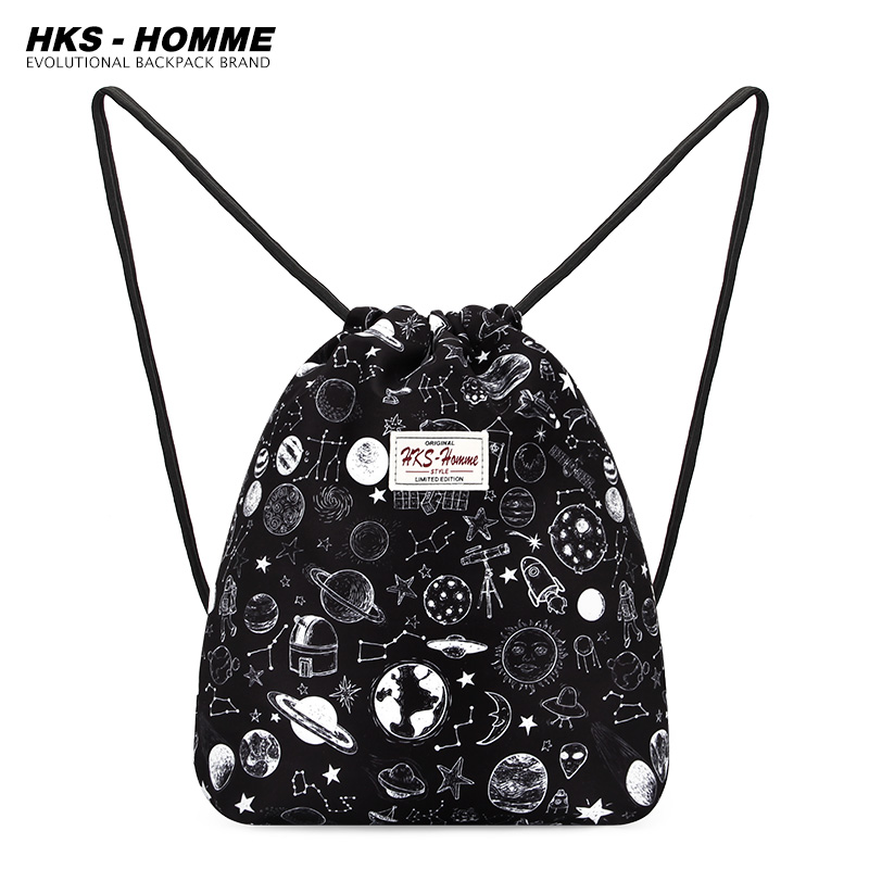 HKS－HOMME简易抽绳双肩包男帆布小背包女运动徒步束口袋学生书包