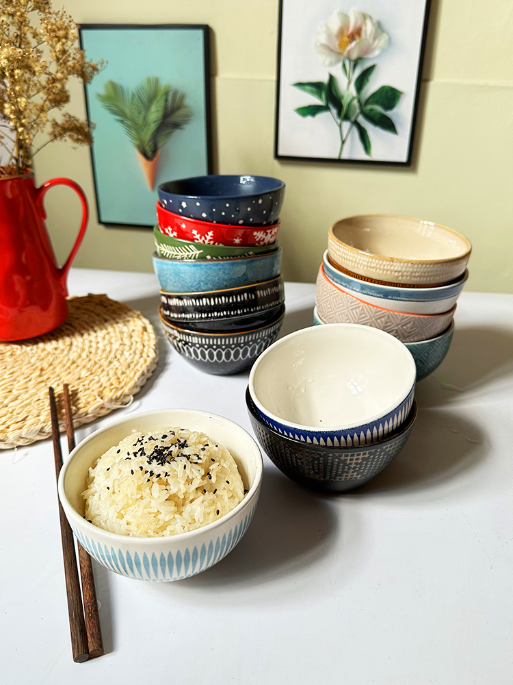个性陶瓷米饭碗餐厅家用饭碗早餐碗汤碗浮雕沙拉碗甜品水果碗简约