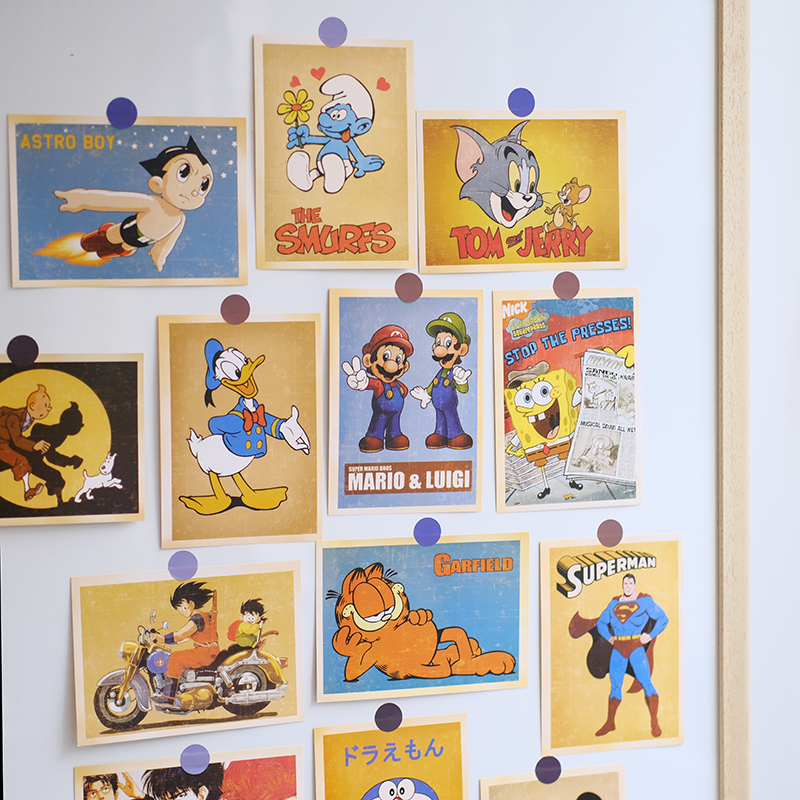 复古动漫电影卡片墙贴海绵宝宝猫和老鼠唐老鸭明信片拍照背景装饰