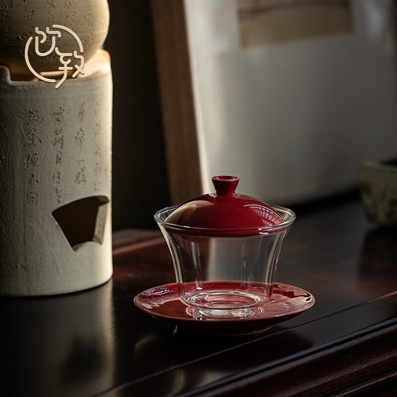 饮致加厚玻璃盖碗茶杯高档三才小茶碗单个透明陶瓷泡茶杯功夫茶具