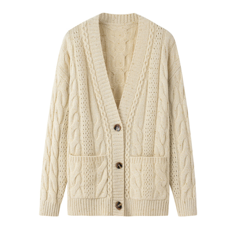 鄂尔多斯市产100纯山羊绒开衫女士V领加厚纯色宽松版针织毛衫外套