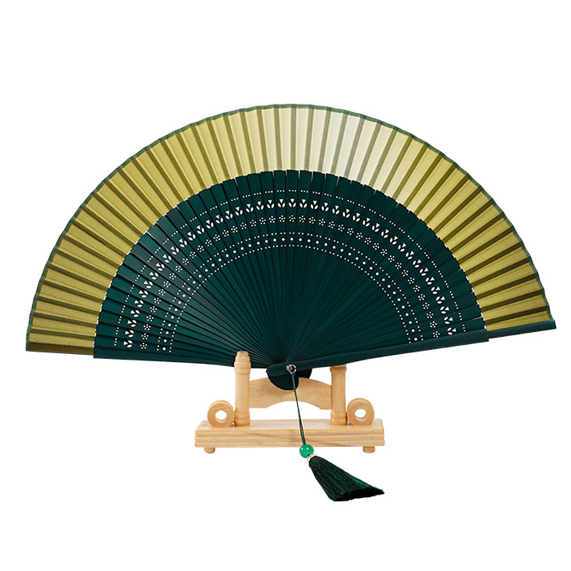 中国风扇子折叠扇古风纯色色舞渐变金配绿色流苏摄影男女饰蹈扇