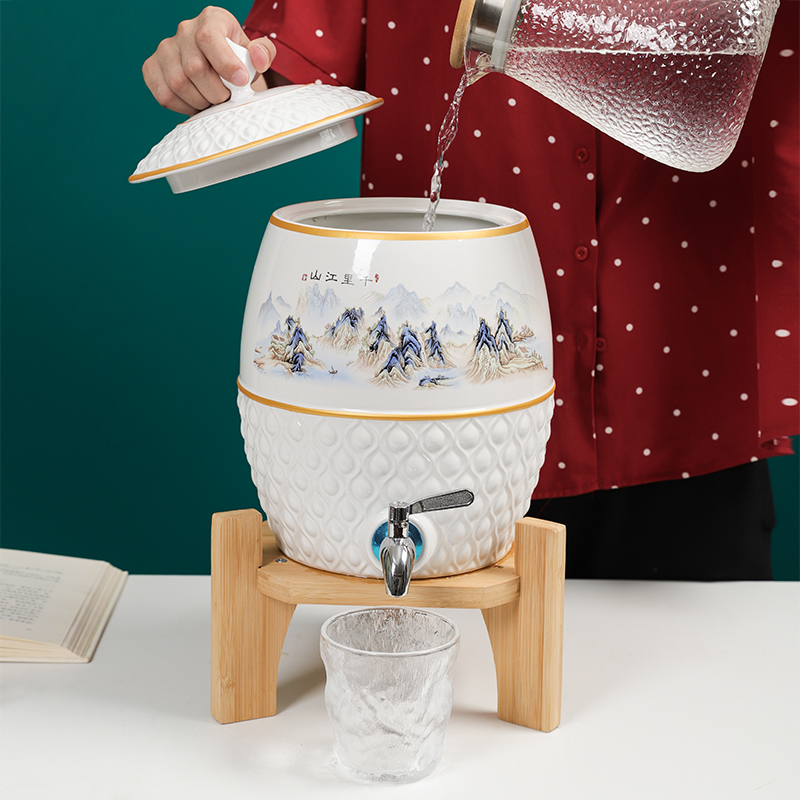 陶瓷冷水壶大容量耐高温凉水壶带龙头家用夏季防爆储水罐果汁茶壶