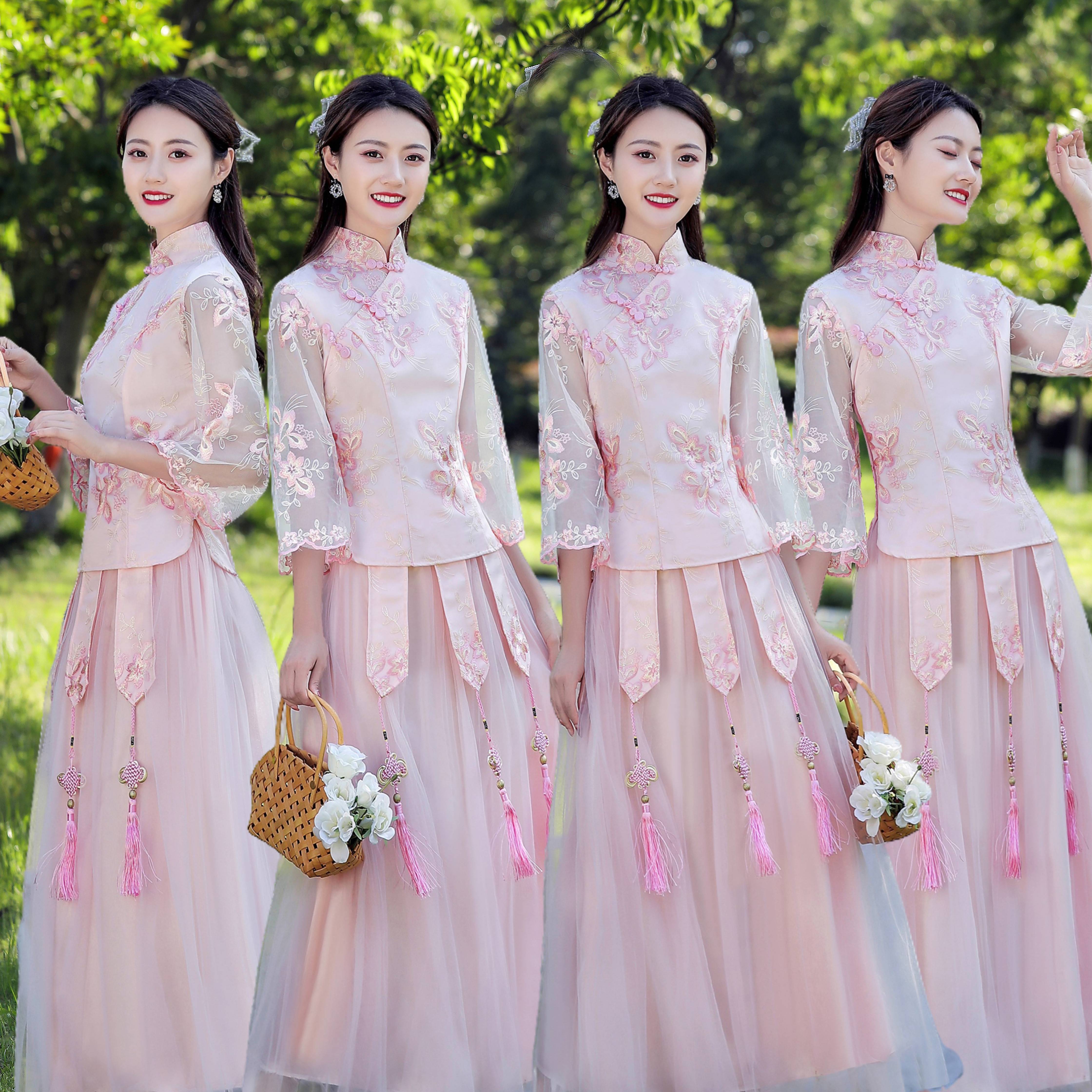 2022冬新款伴娘礼服中式复古气质成人礼女学生毕业演出合唱中国风