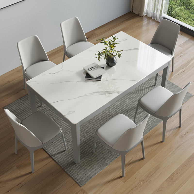 推荐意大利进口灰色岩板餐桌极简轻奢实木长方形家用小户型餐桌椅