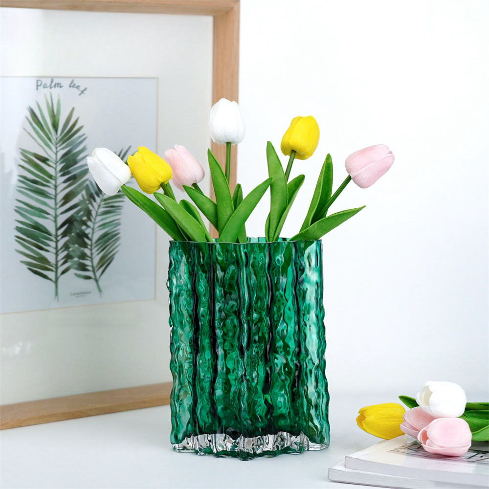 冰川绿色艺术复古小众玻璃轻奢高档花瓶摆件高级感客厅插花