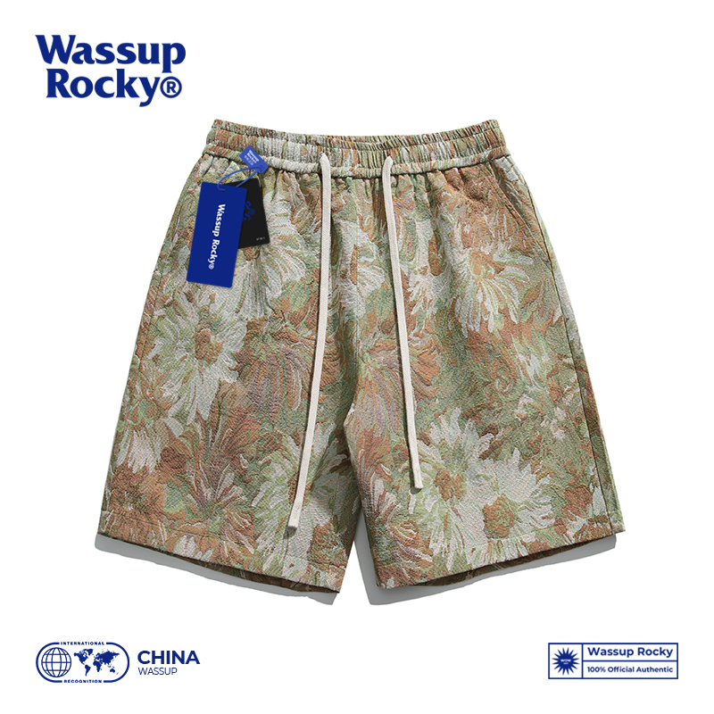 Wassup Rocky美式复古满印短裤男夏季潮牌沙滩裤直筒夏威夷五分裤