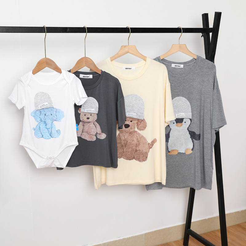 炸街亲子装夏装2023新款韩版一家三口四口婴儿母女装卡通洋气T恤