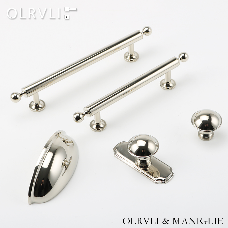OLRVLI黄铜美式衣柜镍银色拉手法式轻奢纯铜实心橱柜抽屉加长拉手