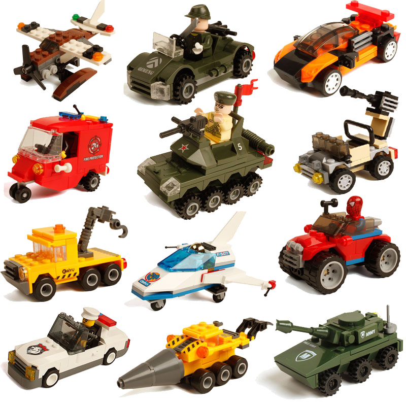 益智小积木汽车飞机坦克大炮跑车工程消防警察男孩女孩拼装玩具