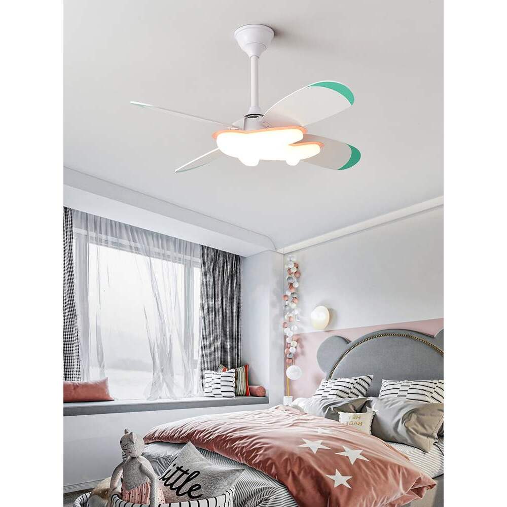 新款现代房灯吊扇风扇灯创意飞机卧室吸顶灯童趣男孩女孩房间灯具